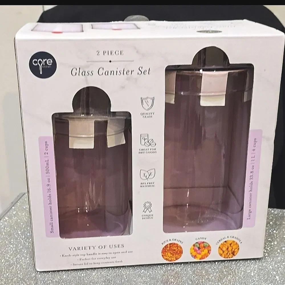 Core‎ Kitchen 2-PC Glass Canister Set- Pink